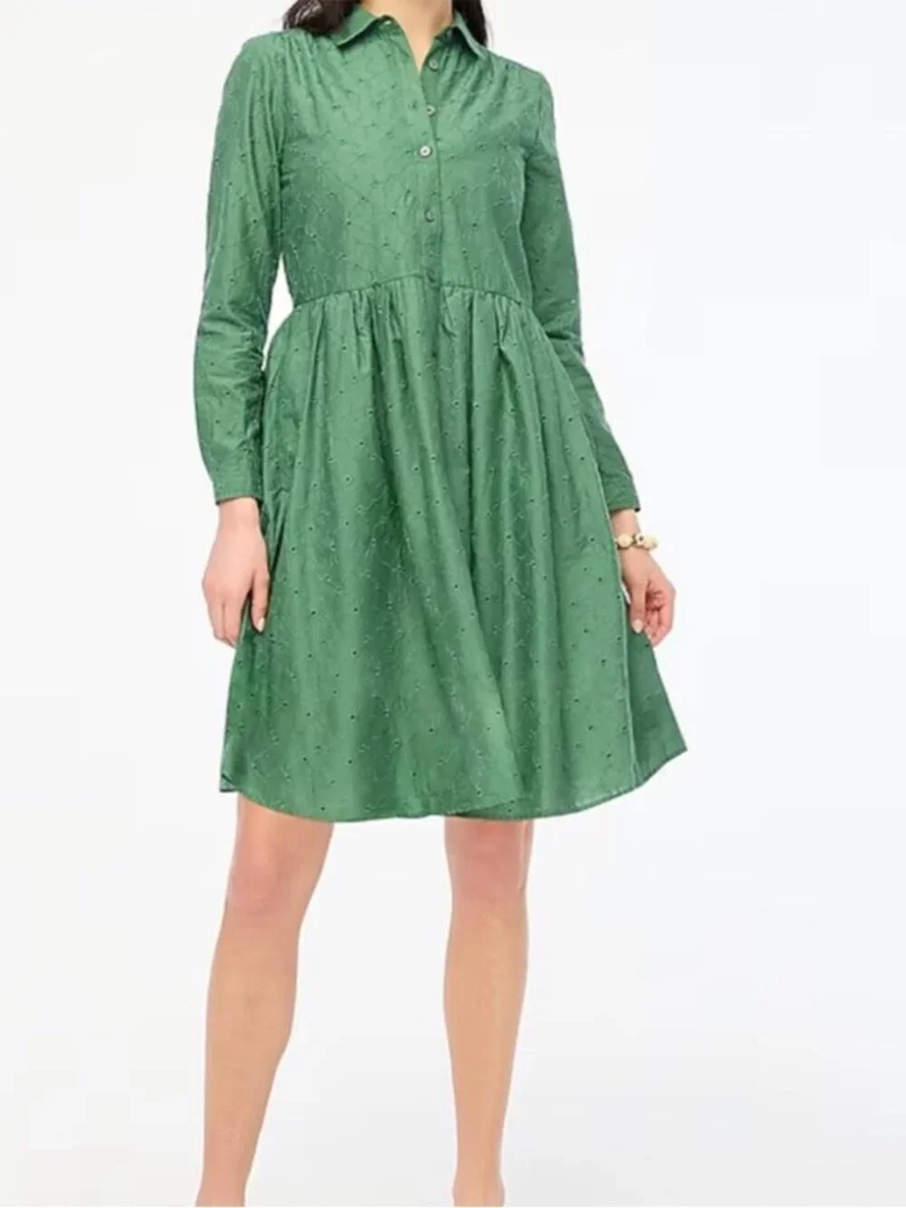 NWT J. Crew Eyelet Button Down Shirt Dress with Pockets Size 12